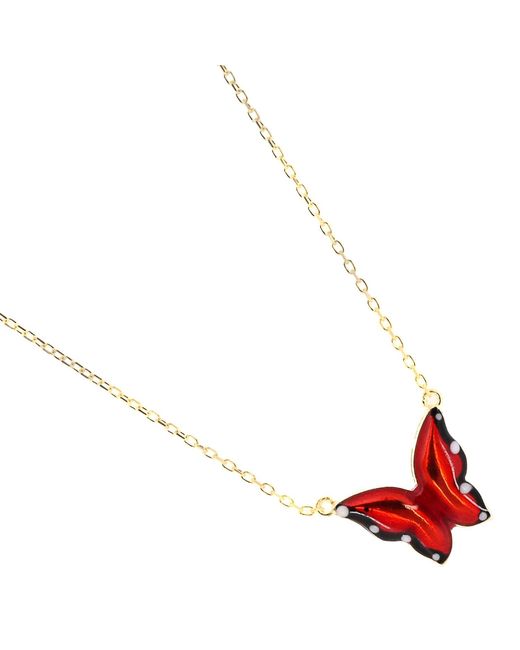 Ebru Jewelry Red Joy Enamel Butterfly Necklace