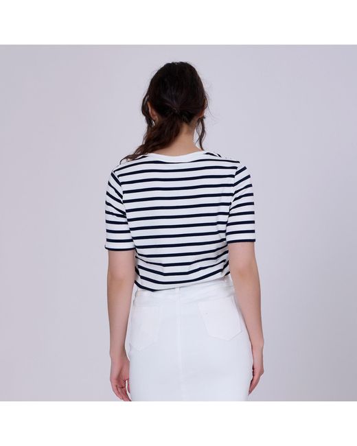 Smart and Joy Blue V Neck Stripes Cotton T-Shirt