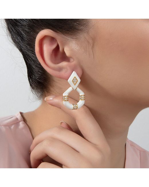 Milou Jewelry White Geometric Drop Earrings