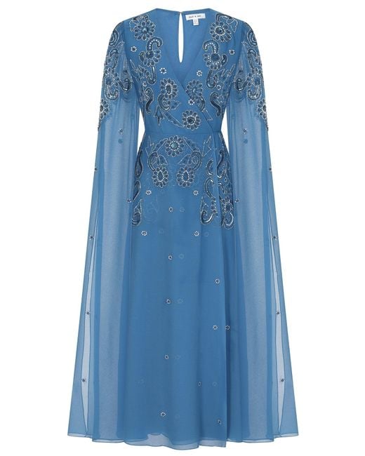 Frock and Frill Blue Laelia Embellished Maxi Dress With Cape Sleeves