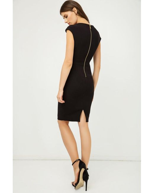 Conquista Black Solid Colour Dress With Cap Sleeves Color
