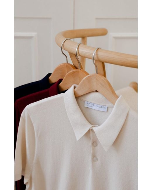 Paul James Knitwear Natural Neutrals Ultra Fine Cotton Earl Short Sleeve Polo Shirt for men