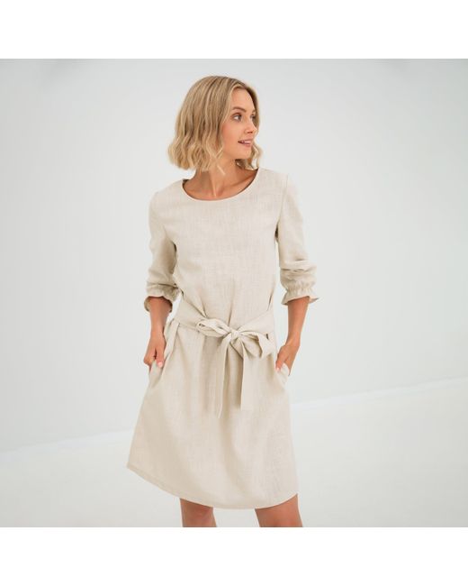 LeMuse Pink Emma — Stonewashed Linen Dress With Pockets & Tie Belt