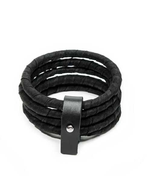 WAIWAI Black Stackable Bangle Leather Bracelet