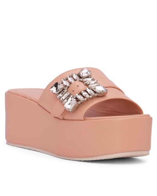 Beautiisoles by Robyn Shreiber Made in Italy Pink Neutrals Dita Baby Leather Comfortable Wedge Platform Mule Beach Pool Slide Sandal