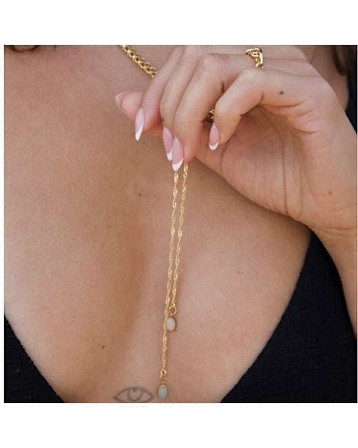 Alexie of Athens Metallic Fira Rose Quartz & Averturine Stone Tie Lariat