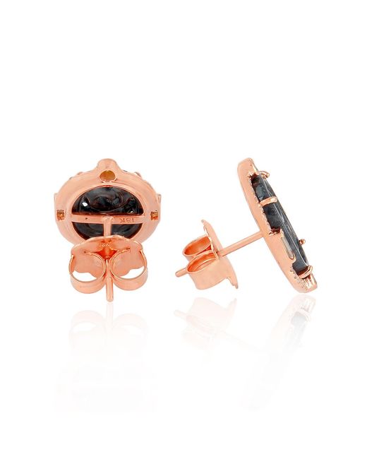 Artisan Multicolor Rose Carved Jade And Diamond Stud Earrings