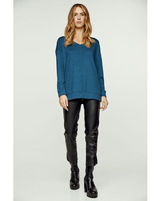 Conquista Blue Petrol V Neck Knit Top