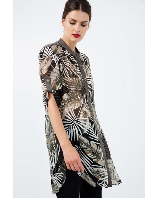 Conquista Green Long Print Chiffon Shirt