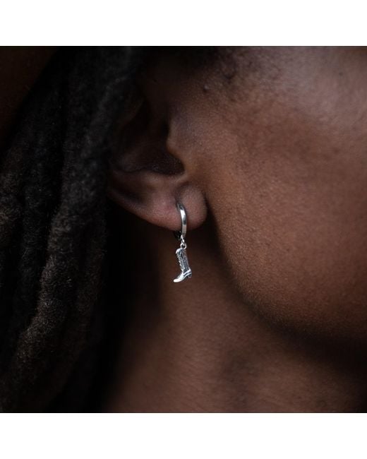 Scream Pretty White Cowboy Boot Charm Hoop Earrings