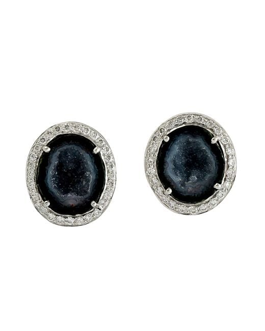 Artisan Black Geode & Diamond Halo Stud Earrings