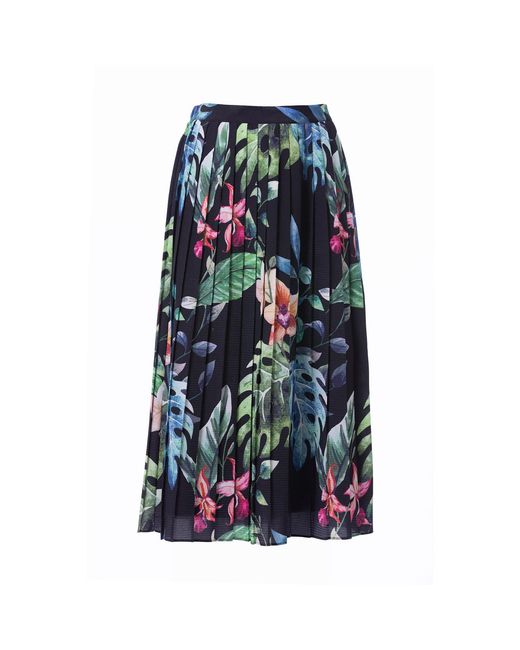 Carloslines Blue Pleated Midi Skirt