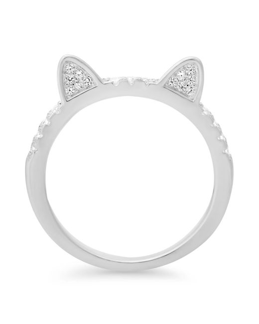 Kylie Harper White Sterling Diamond Cz Kitty Cat Band Ring