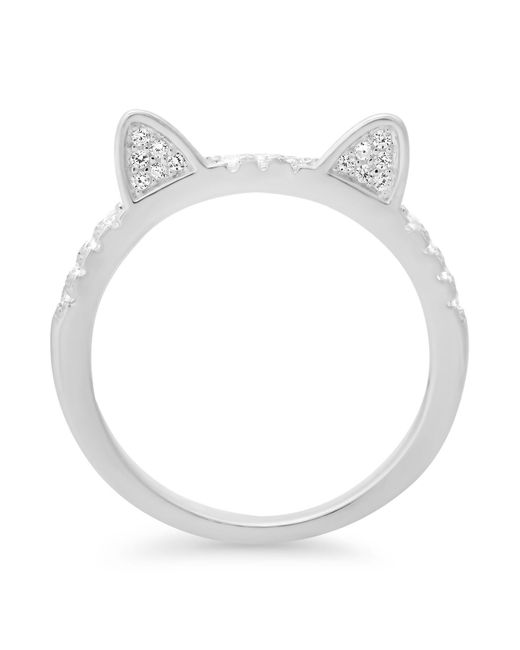 Kylie Harper White Sterling Diamond Cz Kitty Cat Band Ring