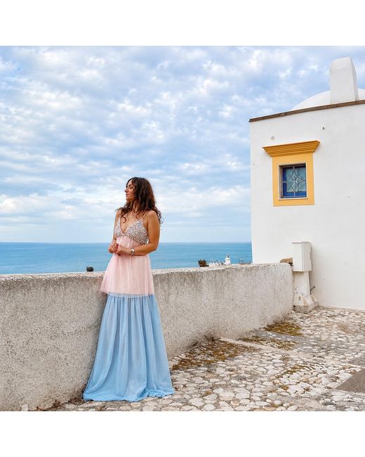 NEVA Blue Nerissa Sequin Tulle Occasion Maxi Dress
