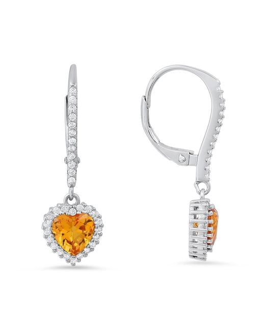 Kylie Harper White November Citrine Birthstone Heart-Cut Halo Leverback Earrings