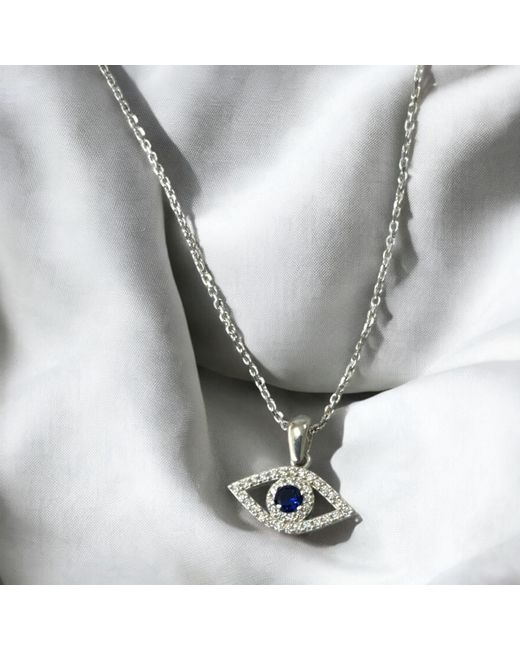 Latelita London White Evil Eye Elliptical Necklace Blue Silver
