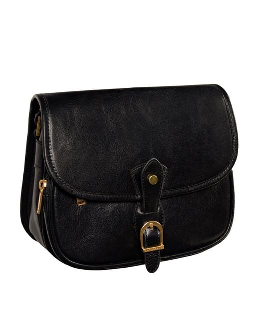 Time Resistance Black Leather Saddle Bag