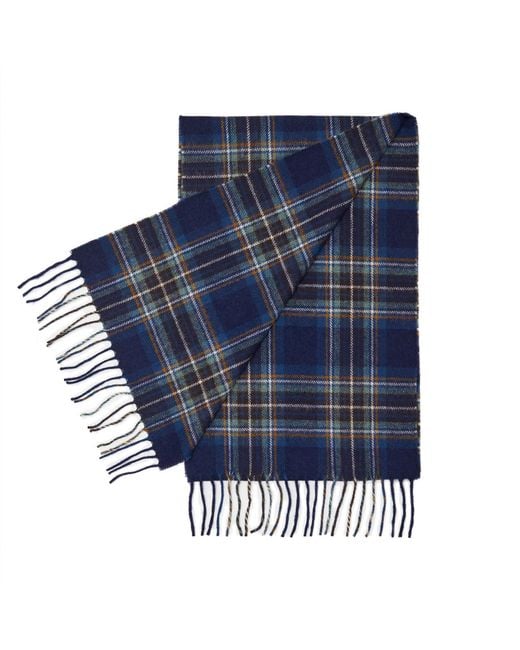Hegarty Blue Tan Check Tartan Lambswool Scarf