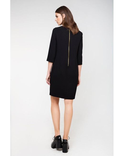 Conquista Black Straight Panel Detail Dress