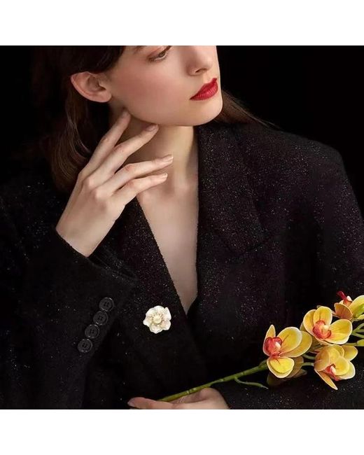Angel Barocco Metallic Camellia Crystal Pearl Brooch