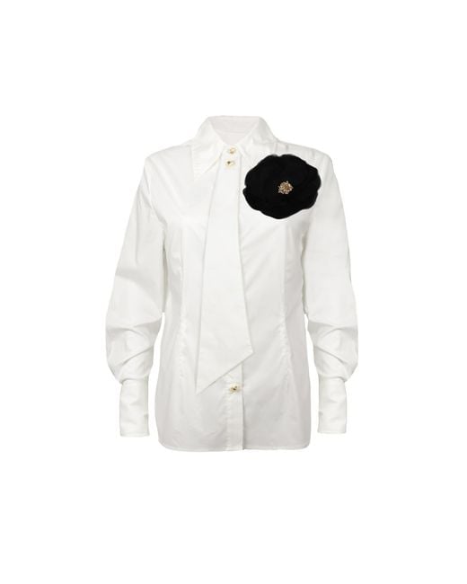 House of Laines London White Laines Couture Tie Shirt With Corsage