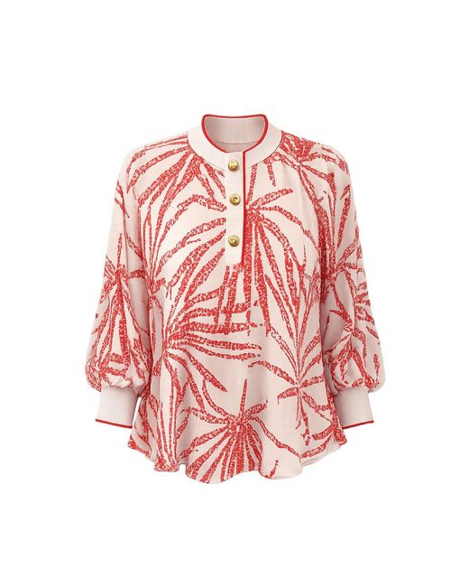 Exquise Pink Neutrals Mandarin Collar Button Detail Printed Blouse
