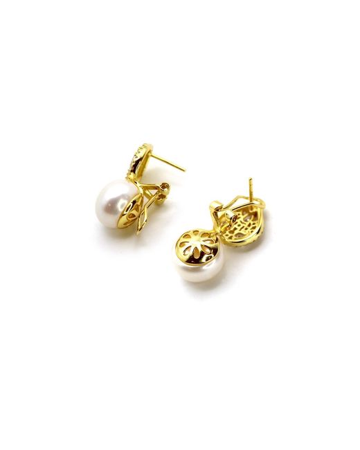 VicStoneNYC Fine Jewelry Metallic Elegant Shiny Akoya Pearl Drop Earrings