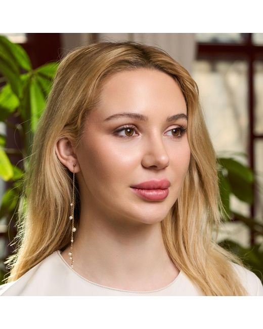 Corina Mardari Jewelry Metallic Extra Long Stud Handmade Pearl Earrings