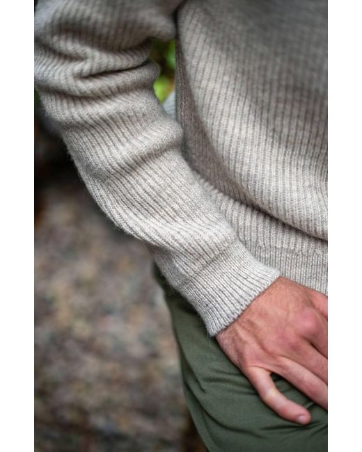 Paul James Knitwear Gray Neutrals Sheepsoft British Wool Byron Fisherman Rib Knit Jumper for men
