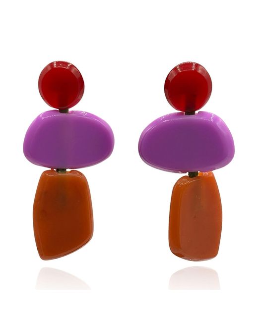 Michael Nash Jewelry Purple Puzzle Resin, Amber Multi Triple Drop Earrings
