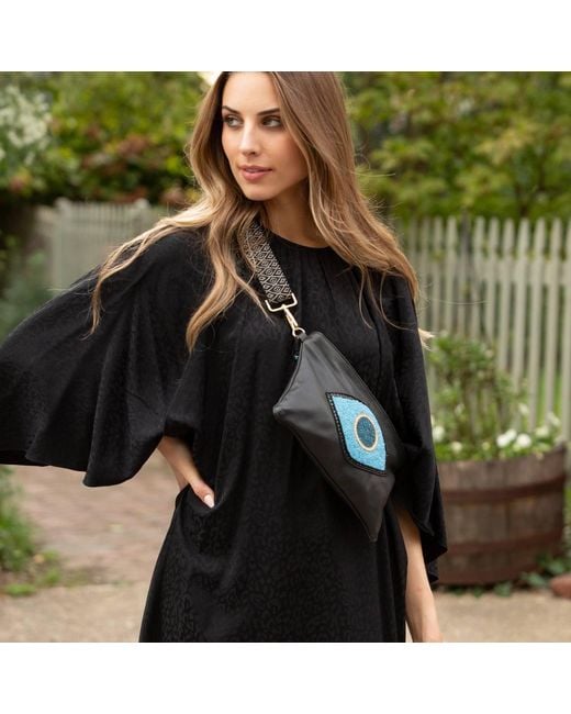 Sidney Byron Blue Leather Bag With Lucky Eye Beading