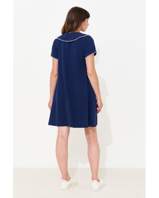 Louche Blue Dot Blanket Stitch A-Line Mini Dress