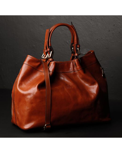 Time Resistance Brown Cognac Leather Tote Bag For