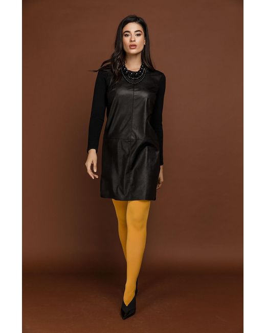 Conquista Black Dress With Faux Leather Detail By Si Fashion
