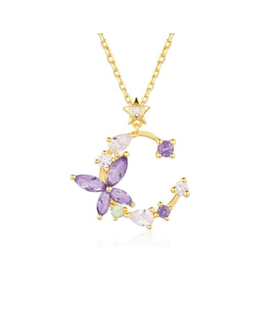 Azura Jewelry New York Metallic Monarch Butterfly Amethyst Opal Necklace Vermeil