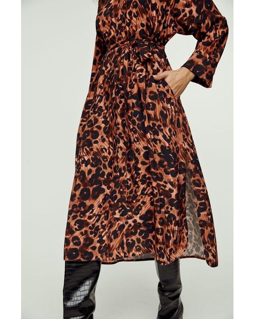 Conquista Red Animal Print Midi Dress With Side Slits