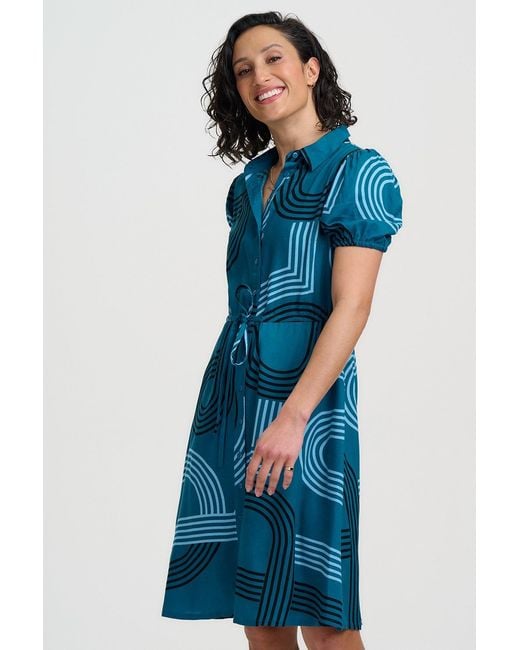 Sugarhill Blue Salma Mini Shirt Dress, Ocean Racer