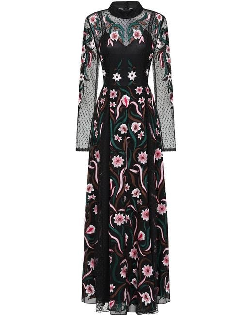 Frock and Frill Black Liana Floral Embroidered Maxi Dress