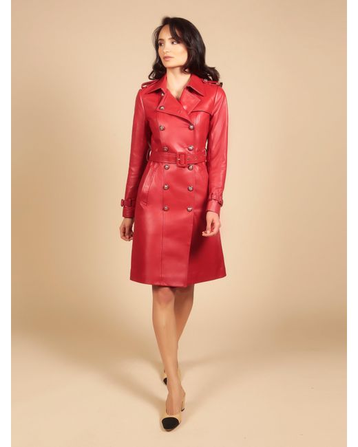 Santinni Red 'Belle Du Jour' 100% Leather Trench Coat