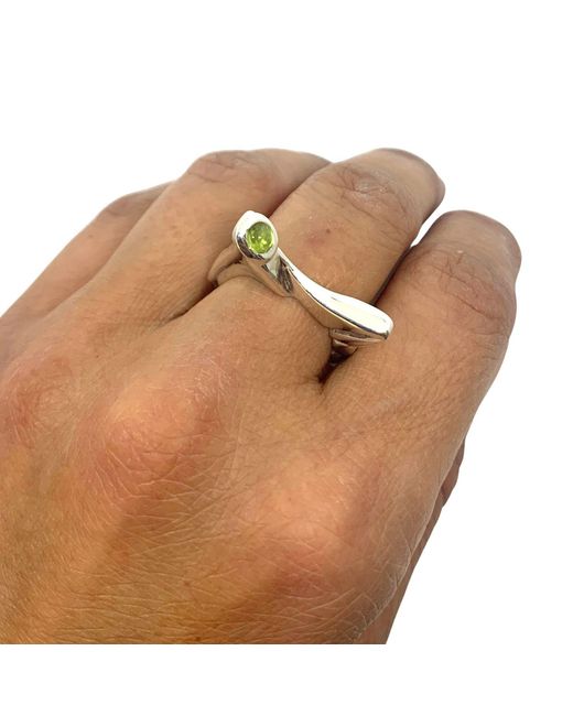 Tg-Jewellery by Tamara Gervasio Metallic Pyramid Sterling Ring With Peridot Cabochon