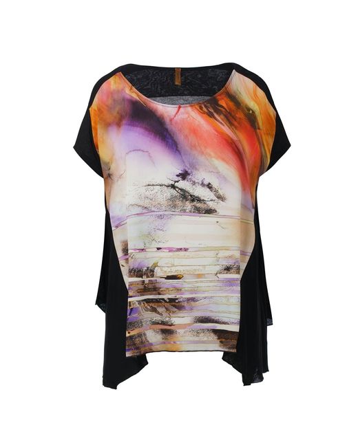 Conquista Black Abstract Sunset Oversized Jersey Top