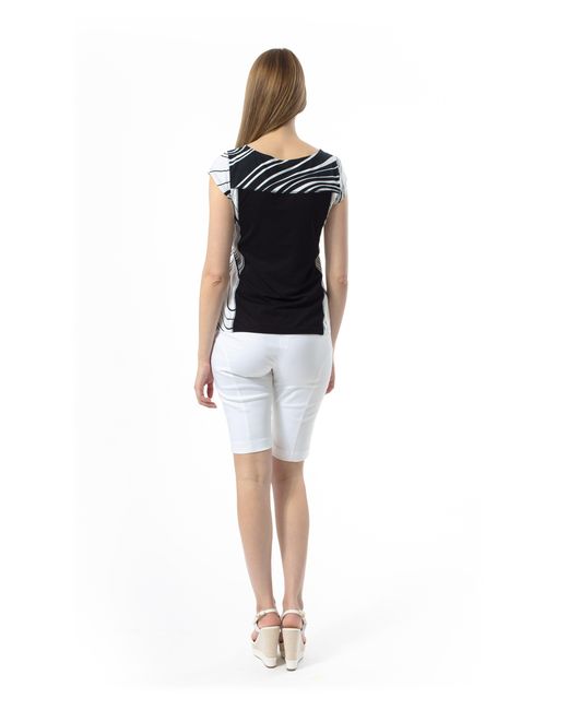 Conquista Black Two-Tone Cap Sleeve Print Top