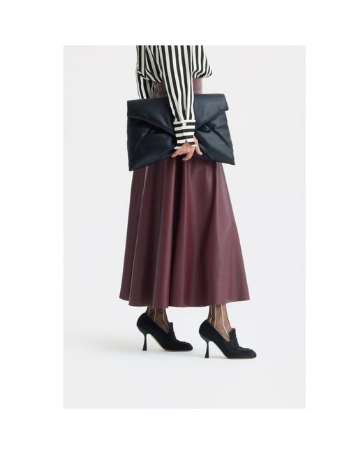 Julia Allert Purple Full Flare High Waist Faux Leather Skirt – Burgundy