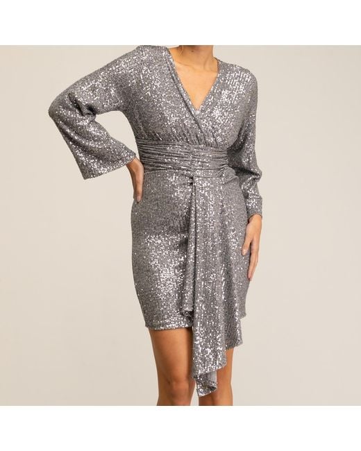 Tantra Spain Sl Gray Sequin Dress With Draped Waist And V-Neckline