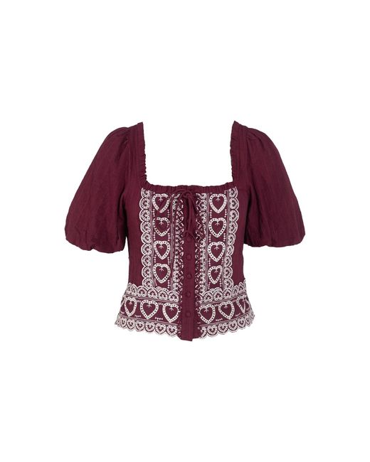 Rose & Nancy Red Harri Heart Burgundy Short Sleeve Top