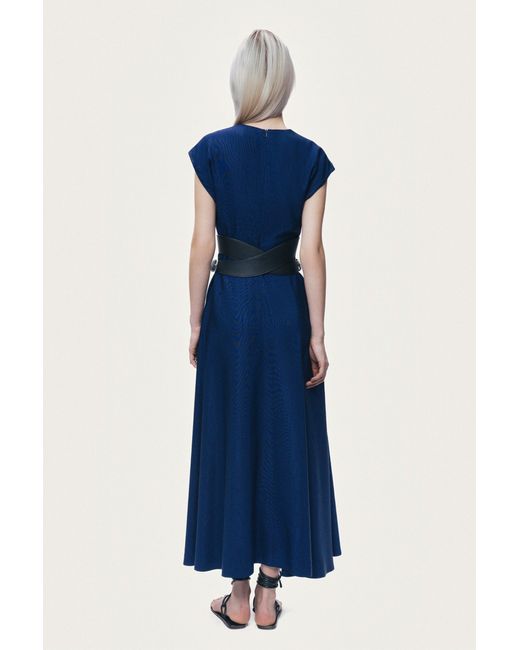 Nocturne Blue V-Neck Belted Midi Dress