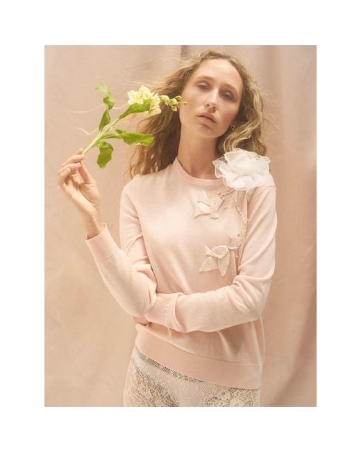 Lisa The Label Pink Magnolia Appliqué Sweater