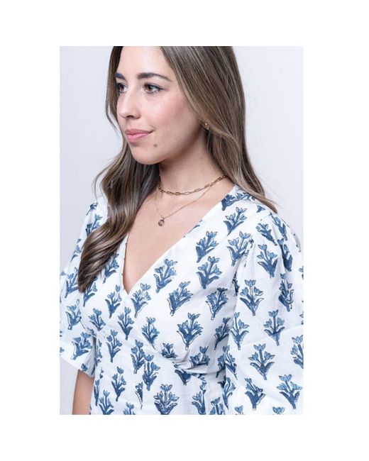 House of Gl Blue Soreia Hand-Block Printed Cotton Fit & Flare Dress With Open Back