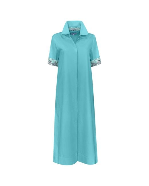 Perlavera Blue Conty Aqua Satin With Printed Combo Short Sleeve Length Missy Fit Maxi Dress
